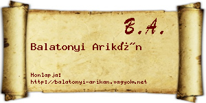 Balatonyi Arikán névjegykártya